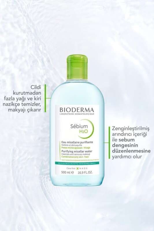 Bioderma Sebium H2O Yüz ve Makyaj Temizleme Suyu 500 ml - Yağlı ve Problemli Ciltler için Gözenek Arındırıcı, Hipoalerjenik Misel Su - 6