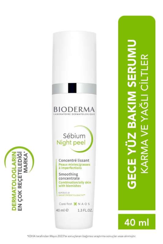 Bioderma Sebium Night Peel 40 ml - Yağlı ve Akneye Eğilimli Ciltler İçin Gece Soyucu ve Gözenek Temizleyici Krem - 1