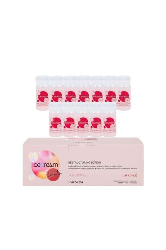 Inebrya Ice Cream Keratin Restructuring Lotion 12x11 ml | Saçları Derinlemesine Onaran ve Yenileyen Yoğun Bakım - 1