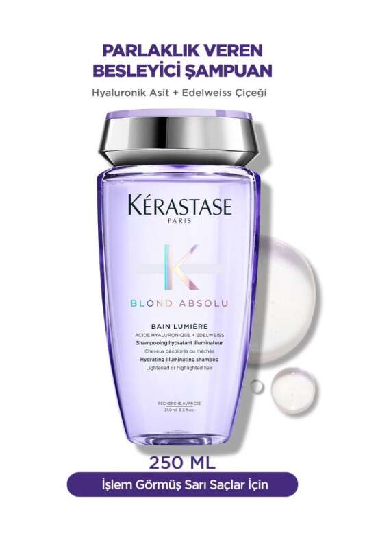 Kerastase Blond Absolu Bain Lumiere Sarı & Röfleli Saçlar İçin Parlaklık Şampuanı 250ml | İşlem Görmüş Saçlarda Sarı Ton Önleyici - 1