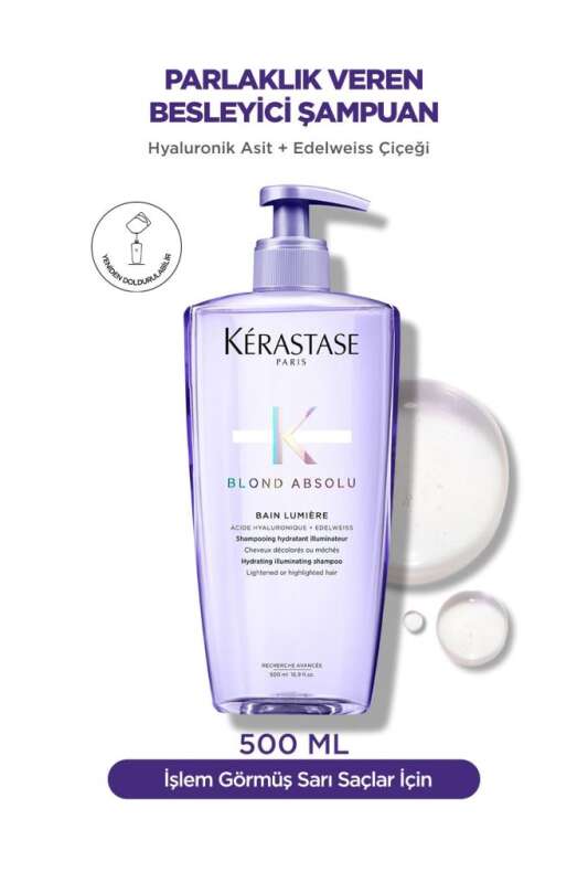 Kerastase Blond Absolu Bain Lumiere İşlem Görmüş Sarı Röfleli Saçlar İçin Nemlendirici Parlaklık Şampuanı 500 ml - 1