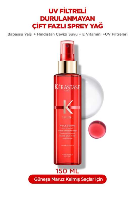 Kerastase Soleil Huile Sirène Durulanmayan Çift Fazlı Saç Spreyi 150 ml – Doğal Plaj Dalgaları ve Güneş Koruması? - 1