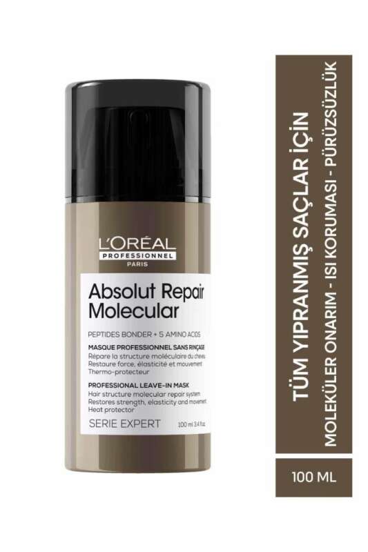 LOréal Professionnel Absolut Repair Molecular Yıpranmış Saçlar İçin Onarıcı Maske 100ml - Moleküler Teknoloji & Anında Etki - 1
