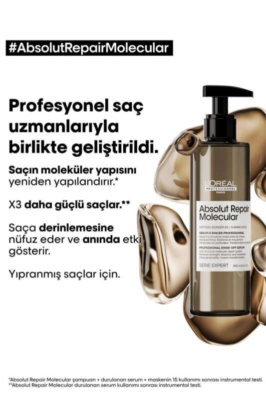 L’Oréal Professionnel Absolut Repair Molecular Yıpranmış Saçlar İçin Onarıcı Serum 250ml - Moleküler Teknoloji & Anında Parlaklık - 6