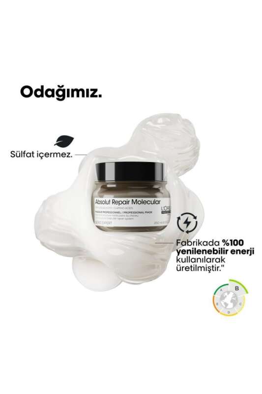 LOréal Professionnel Absolut Repair Molecular Yoğun Onarıcı Maske - Yıpranmış Saçlar İçin Moleküler Teknoloji & 72 Saat Nem 250ml - 7