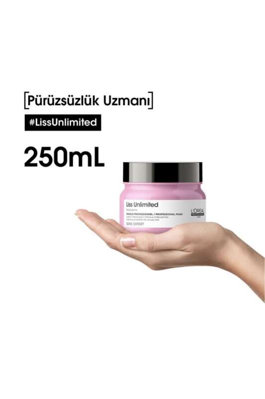 LOréal Professionnel Liss Unlimited Asi ve Dalgalı Saçlar İçin Yoğun Düzleştirici Maske - Kalıcı Pürüzsüzlük ve Isı Koruması 250 Ml - 7