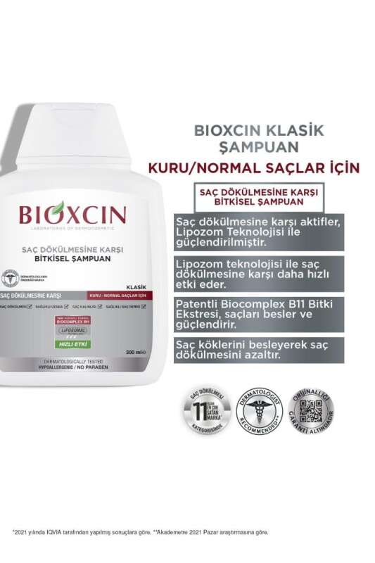 Bioxcin Klasik Saç Dökülmesi Karşıtı Şampuan - Kuru ve Normal Saçlar İçin Besleyici Formül 300 ml - 3